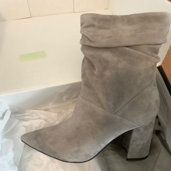 Nine West Cames Slouch Booties Grey Suede Leather Pointed Toe Mid-Calf Boots 7 - Picture 3 of 7